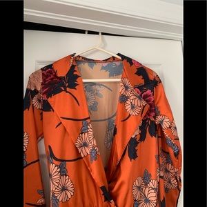 Silk blouse opened bodysuit with floral designs